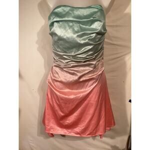 5029 Rare London Ombre Strapless Corset Satin Cocktail Dress Green/Pink 6/Medium